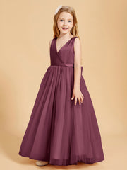 Tulle Junior Bridesmaid Dresses Satin Top Mulberry