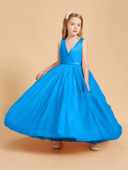 Tulle Junior Bridesmaid Dresses Satin Top Ocean Blue