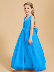 Tulle Junior Bridesmaid Dresses Satin Top Ocean Blue