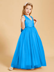 Tulle Junior Bridesmaid Dresses Satin Top Ocean Blue