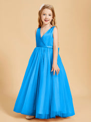 Tulle Junior Bridesmaid Dresses Satin Top Ocean Blue