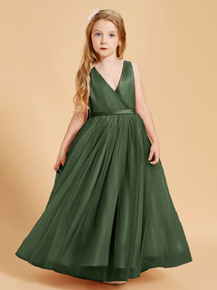 Tulle Junior Bridesmaid Dresses Satin Top Olive Green