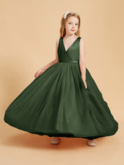 Tulle Junior Bridesmaid Dresses Satin Top Olive Green