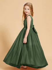 Tulle Junior Bridesmaid Dresses Satin Top Olive Green