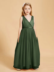 Tulle Junior Bridesmaid Dresses Satin Top Olive Green