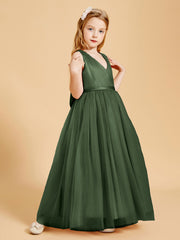 Tulle Junior Bridesmaid Dresses Satin Top Olive Green
