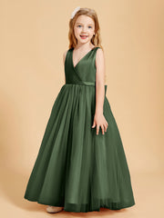 Tulle Junior Bridesmaid Dresses Satin Top Olive Green