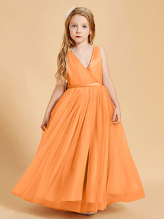 Tulle Junior Bridesmaid Dresses Satin Top Orange