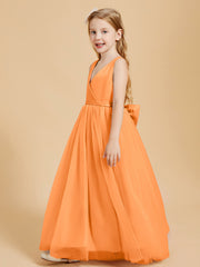 Tulle Junior Bridesmaid Dresses Satin Top Orange