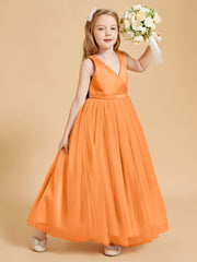 Tulle Junior Bridesmaid Dresses Satin Top Orange
