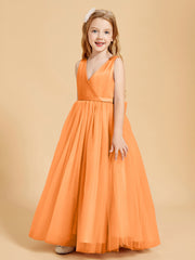 Tulle Junior Bridesmaid Dresses Satin Top Orange