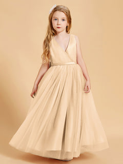 Tulle Junior Bridesmaid Dresses Satin Top Peach