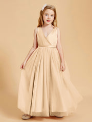 Tulle Junior Bridesmaid Dresses Satin Top Peach