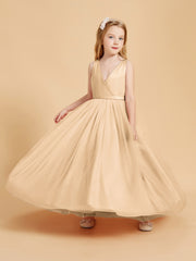 Tulle Junior Bridesmaid Dresses Satin Top Peach