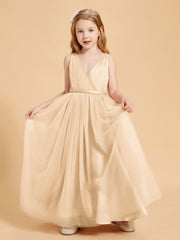 Tulle Junior Bridesmaid Dresses Satin Top Peach
