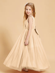 Tulle Junior Bridesmaid Dresses Satin Top Peach