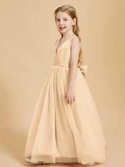 Tulle Junior Bridesmaid Dresses Satin Top Peach