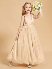 Tulle Junior Bridesmaid Dresses Satin Top Peach