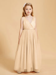 Tulle Junior Bridesmaid Dresses Satin Top Peach