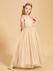 Tulle Junior Bridesmaid Dresses Satin Top Peach