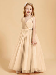 Tulle Junior Bridesmaid Dresses Satin Top Peach