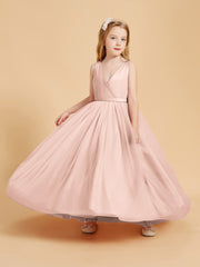 Tulle Junior Bridesmaid Dresses Satin Top Pearl Pink