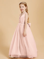 Tulle Junior Bridesmaid Dresses Satin Top Pearl Pink