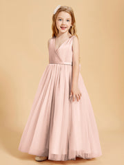Tulle Junior Bridesmaid Dresses Satin Top Pearl Pink