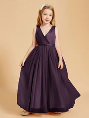 Tulle Junior Bridesmaid Dresses Satin Top Plum