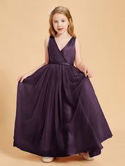 Tulle Junior Bridesmaid Dresses Satin Top Plum