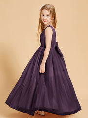 Tulle Junior Bridesmaid Dresses Satin Top Plum