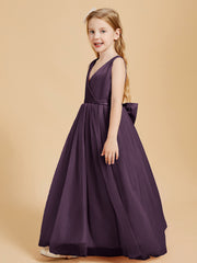 Tulle Junior Bridesmaid Dresses Satin Top Plum