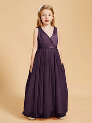 Tulle Junior Bridesmaid Dresses Satin Top Plum