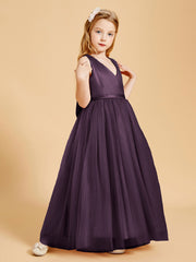 Tulle Junior Bridesmaid Dresses Satin Top Plum