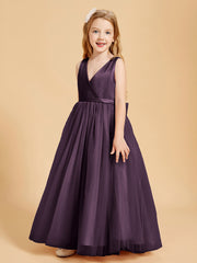 Tulle Junior Bridesmaid Dresses Satin Top Plum