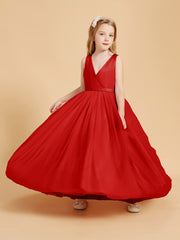 Tulle Junior Bridesmaid Dresses Satin Top Red