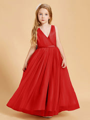 Tulle Junior Bridesmaid Dresses Satin Top Red