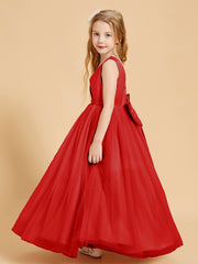 Tulle Junior Bridesmaid Dresses Satin Top Red