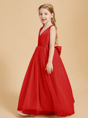 Tulle Junior Bridesmaid Dresses Satin Top Red