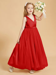Tulle Junior Bridesmaid Dresses Satin Top Red