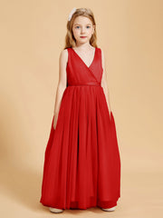 Tulle Junior Bridesmaid Dresses Satin Top Red