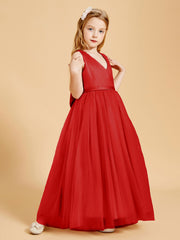 Tulle Junior Bridesmaid Dresses Satin Top Red