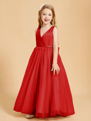 Tulle Junior Bridesmaid Dresses Satin Top Red