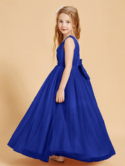 Tulle Junior Bridesmaid Dresses Satin Top Royal Blue