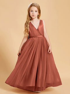 Tulle Junior Bridesmaid Dresses Satin Top Rust