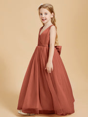 Tulle Junior Bridesmaid Dresses Satin Top Rust