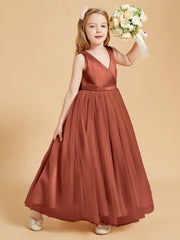Tulle Junior Bridesmaid Dresses Satin Top Rust
