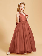 Tulle Junior Bridesmaid Dresses Satin Top Rust