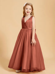 Tulle Junior Bridesmaid Dresses Satin Top Rust