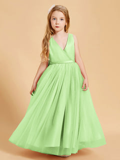 Tulle Junior Bridesmaid Dresses Satin Top Sage